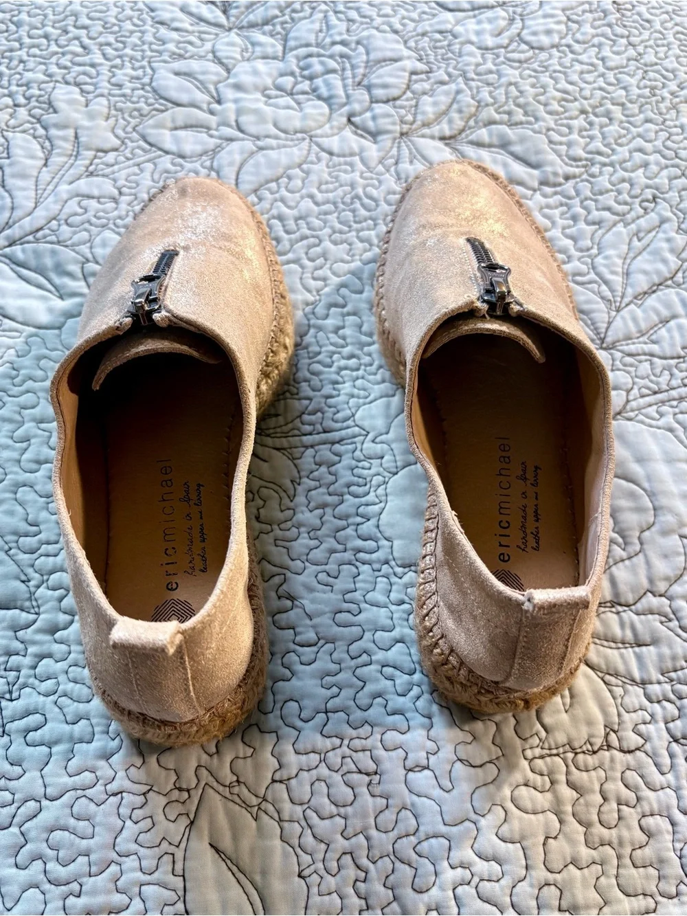 Eric Michael Serena Shimmer Suede Zip Front Platform Espadrilles US 8 (EU 38)🧡